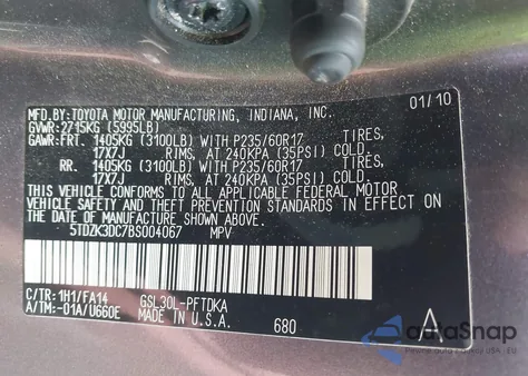 2011 Toyota Sienna Base V6 z USA, uszkodzony, nr VIN 5TDZK3DC7BS004067
